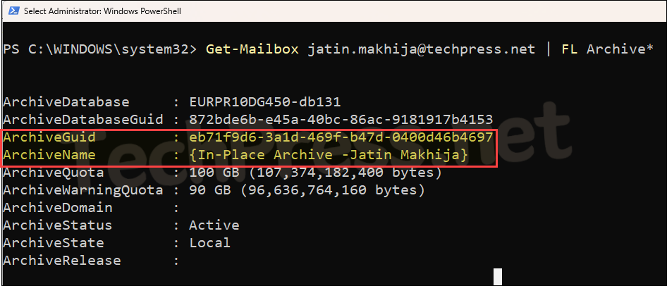 Get the ArchiveGuid and the ArchiveName Powershell