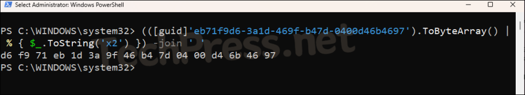Convert GUID to Hexadecimal PowerShell