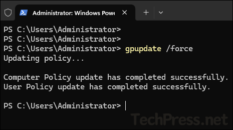 Force Group Policy update on Windows client computers