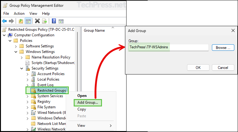 Add a domain user to Administrator group using Restricted Groups