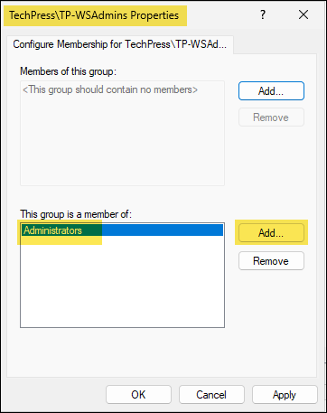 Provide Administrators group name for adding the user account.