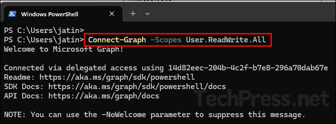 Connect to Graph using User Read Write permission