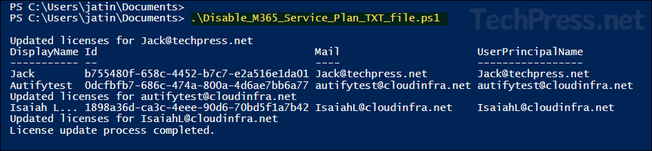 Disable Service Plan in M365 License Plan for multiple users