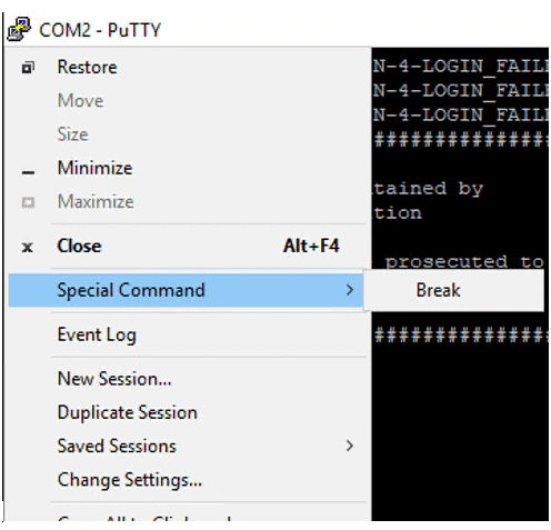 Cisco Router Break Command Putty