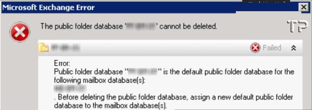 The public folder database ‘PublicFolderDatabaseName' cannot be deleted.
