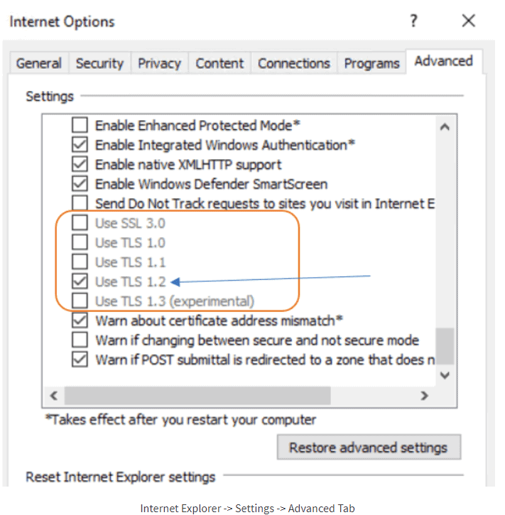 Verification of TLS1.0 and TLS1.1 disable in internet explorer