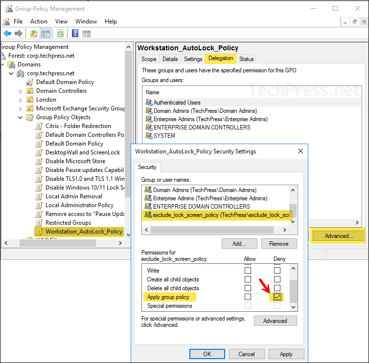 Deny Lock Computer Screen Policy to Some Users
