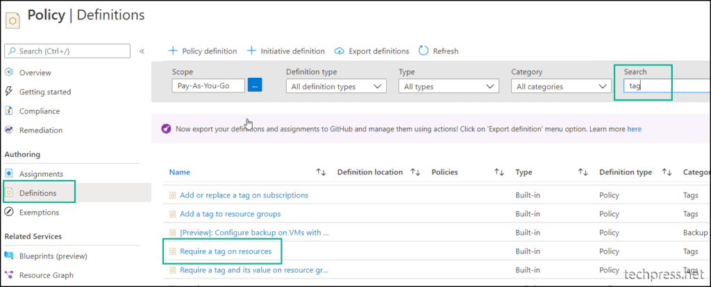 create Azure Policy to enforce resource tags