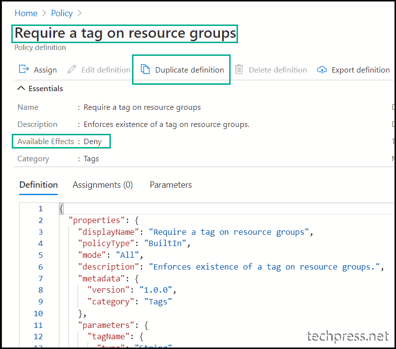 create Azure Policy to enforce resource tags