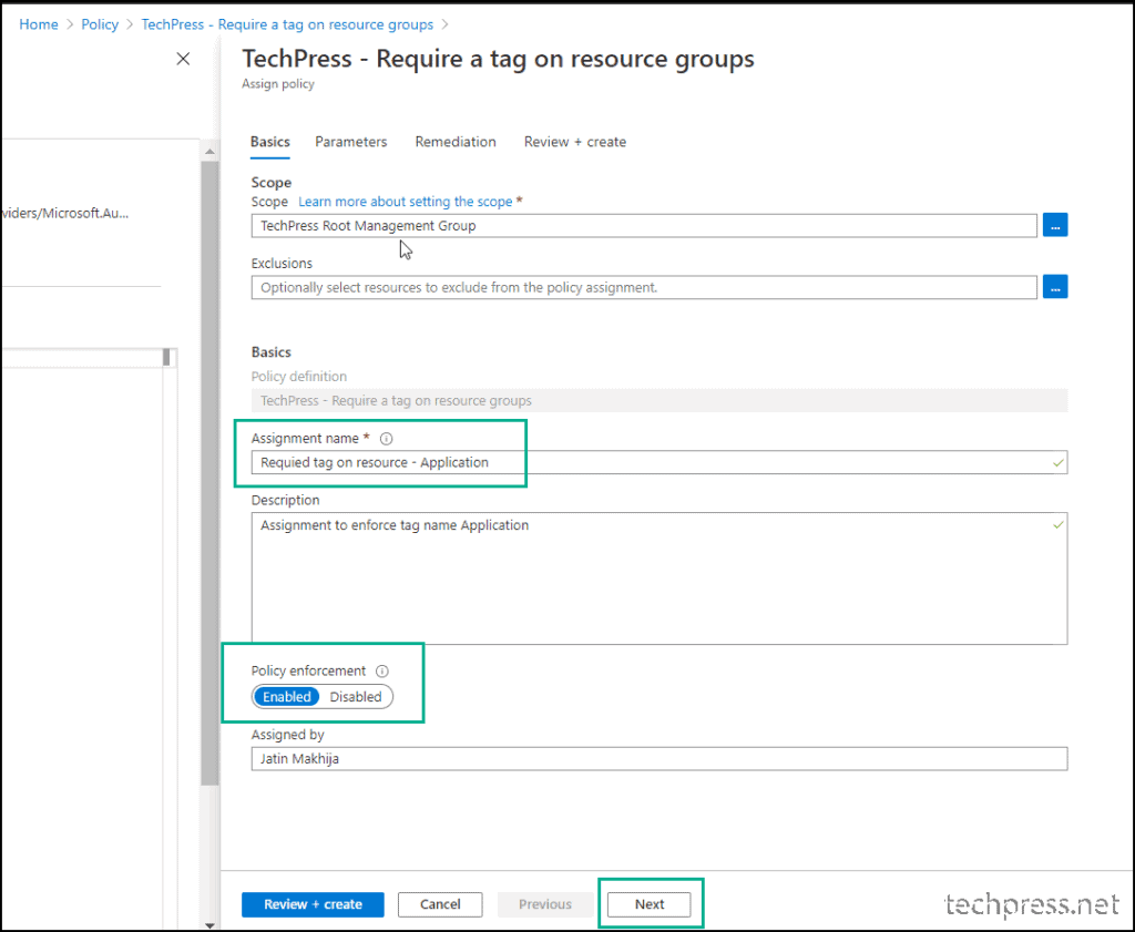 create Azure Policy to enforce resource tags