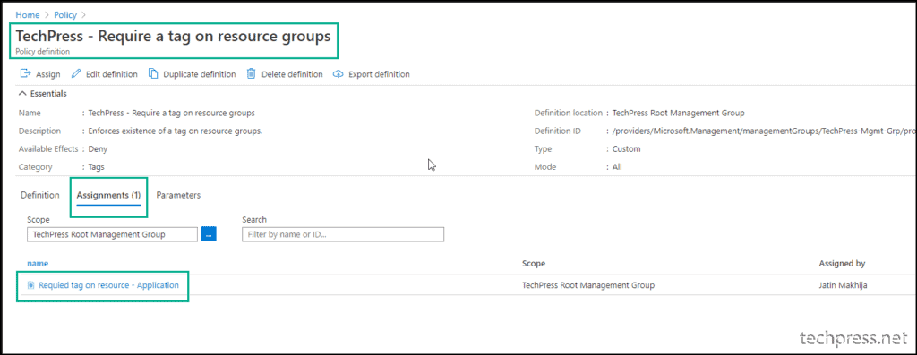 create Azure Policy to enforce resource tags