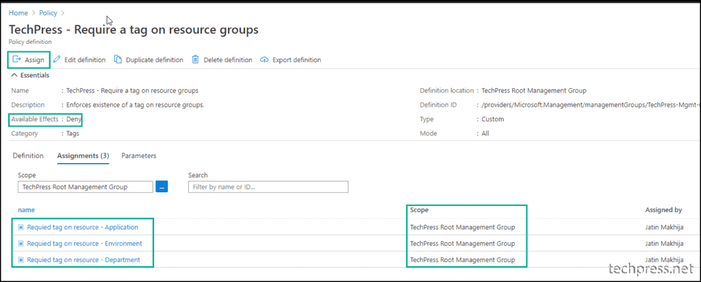 create Azure Policy to enforce resource tags