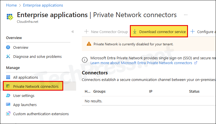 Download connector service under Private network connectors