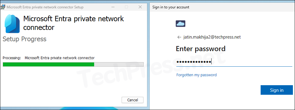 Microsoft Entra private network connector setup Authentication screen