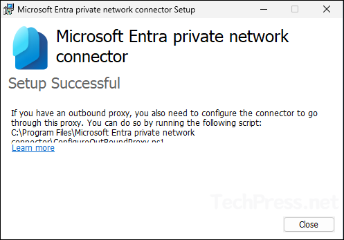 Microsoft Entra private network connector setup successful