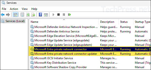 Microsoft Entra private network connector and Microsoft Entra private network connector updater service