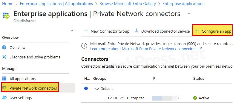 Configure On Premise app under Private network connectors