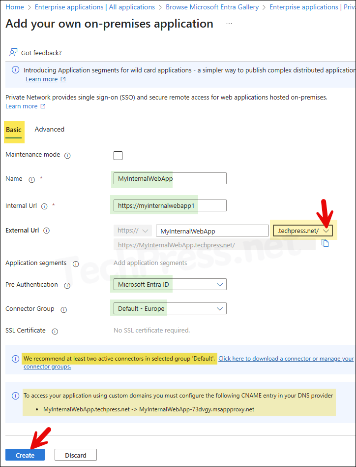 Add On-premises application on Entra