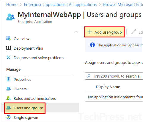 Click on Add users and groups to assign application