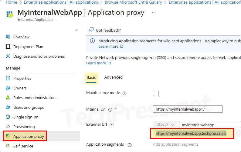 Copy Application External URL for testing application access