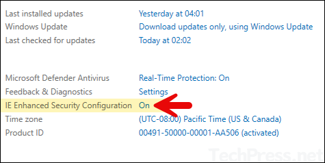 disable IE Enhanced Security Configuration