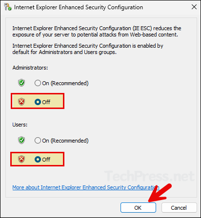 disable IE Enhanced Security Configuration