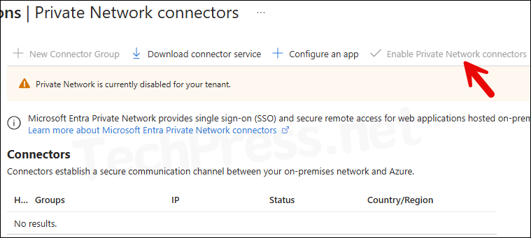 Enable Private Network connectors is greyed out