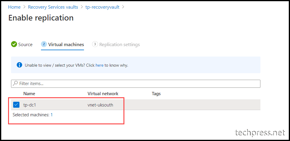configure Azure Site Recovery - Enable Replication