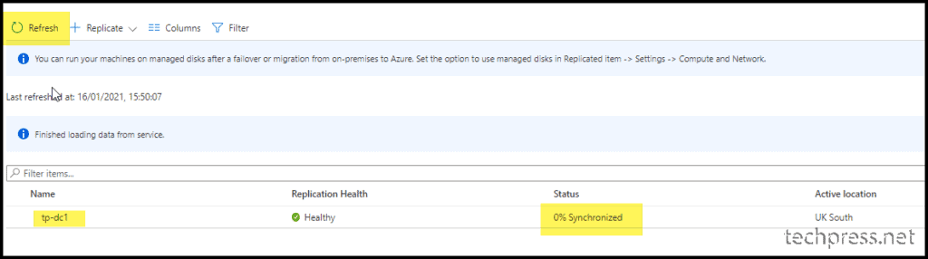 Configure Azure Site Recovery - Replicated Items