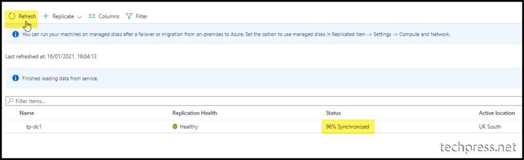 Configure Azure Site Recovery - Replicated Items