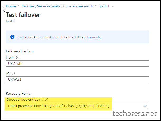 configure Azure Site Recovery Failover