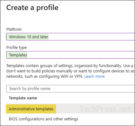 Create Administrative template device configuration profile