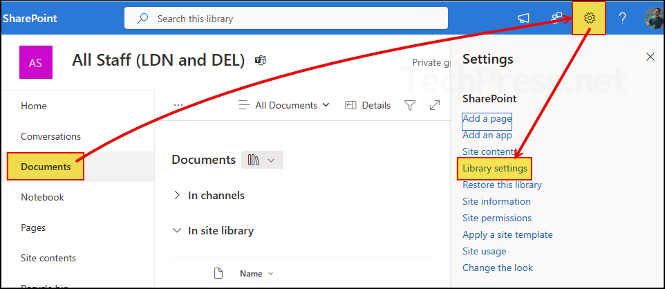 Click Library settings