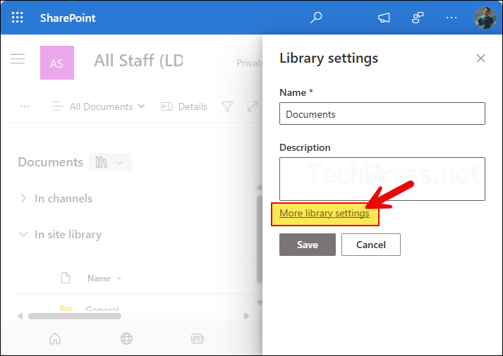 Click More library settings