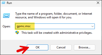 Type gpmc.msc to open group policy management console