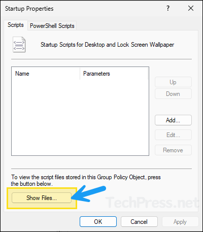 Click on Show Files to open the Startup scripts folder