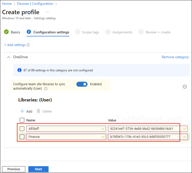Provide the SPO library name and library ID to sync