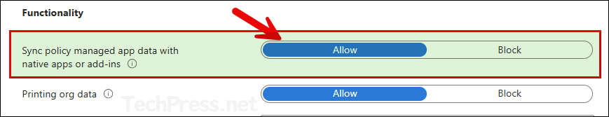 Sync policy managed app data with native apps or add-ins