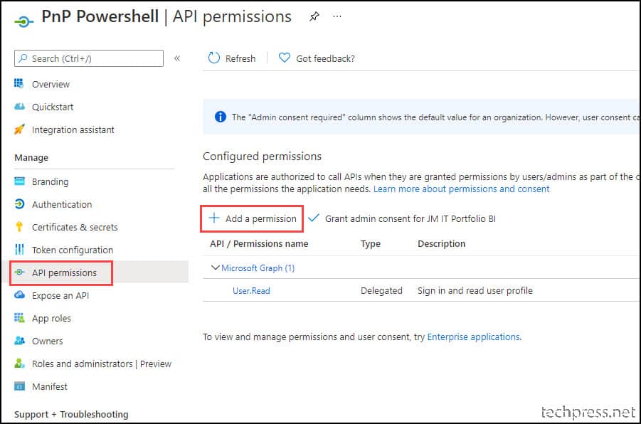 PnP Powershell Application API Permissions