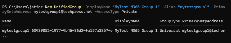 Create a Microsoft 365 group using New-UnifiedGroup