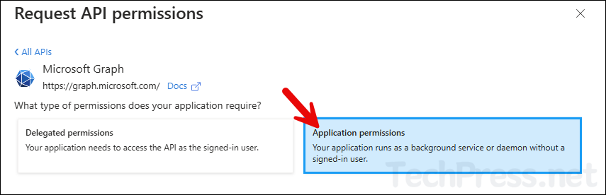 Click on Application Permissions