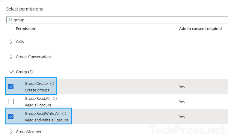 Add group.create and group.readwrite.all permissions