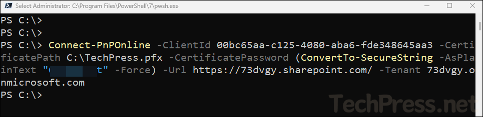 Connect-PnPOnline using Client ID and a Certificate