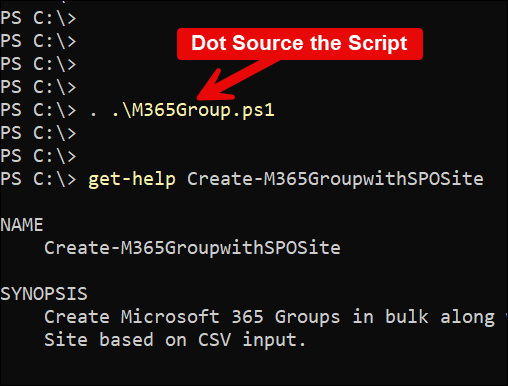 Dot Sourcing a Script to Create Microsoft 365 groups in bulk using Powershell