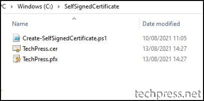 .\Create-SelfSignedCertificate.ps1 -CommonName "TechPress" -StartDate 2021-08-13 -EndDate 2022-08-13