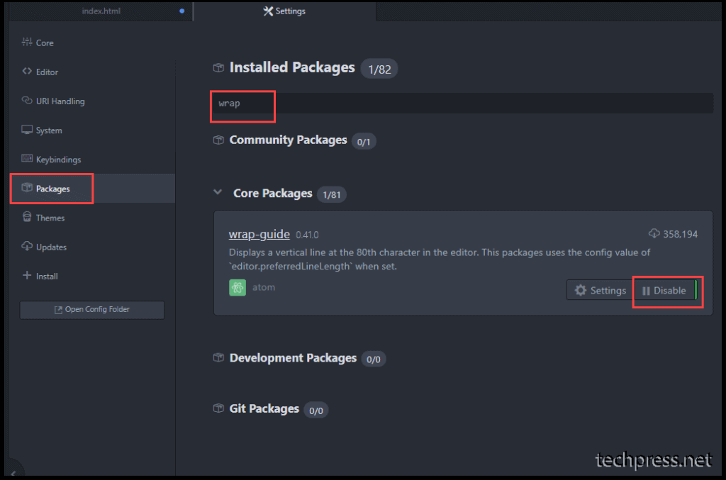 Atom text Editor vertical line