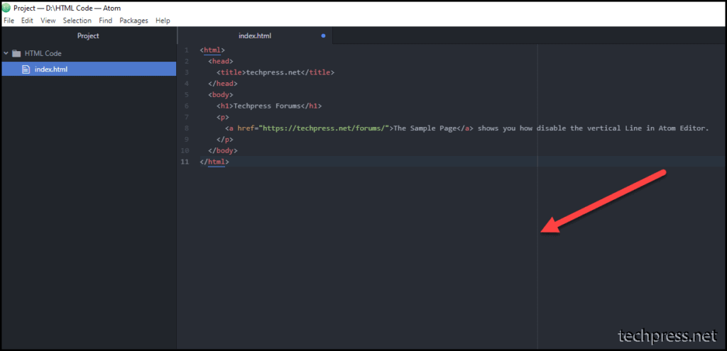 Atom text Editor vertical line