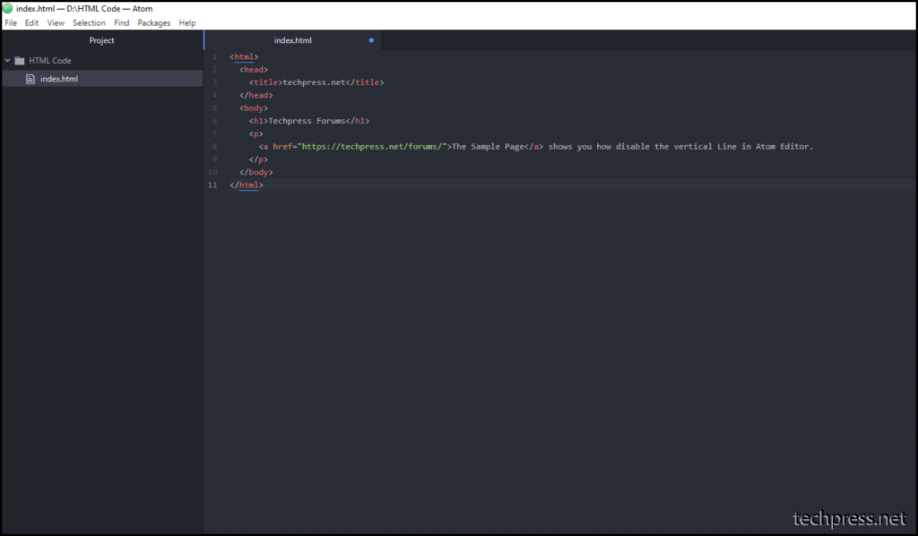 Atom text Editor vertical line