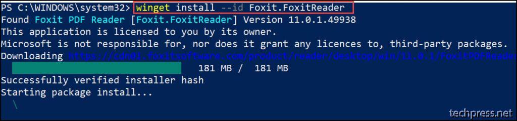 Winget install --id Foxit.FoxitReader 