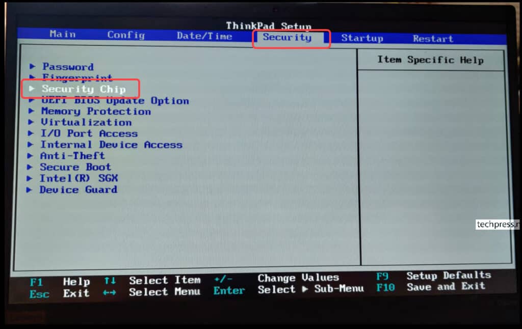 BIOS Security options Lenovo Laptop